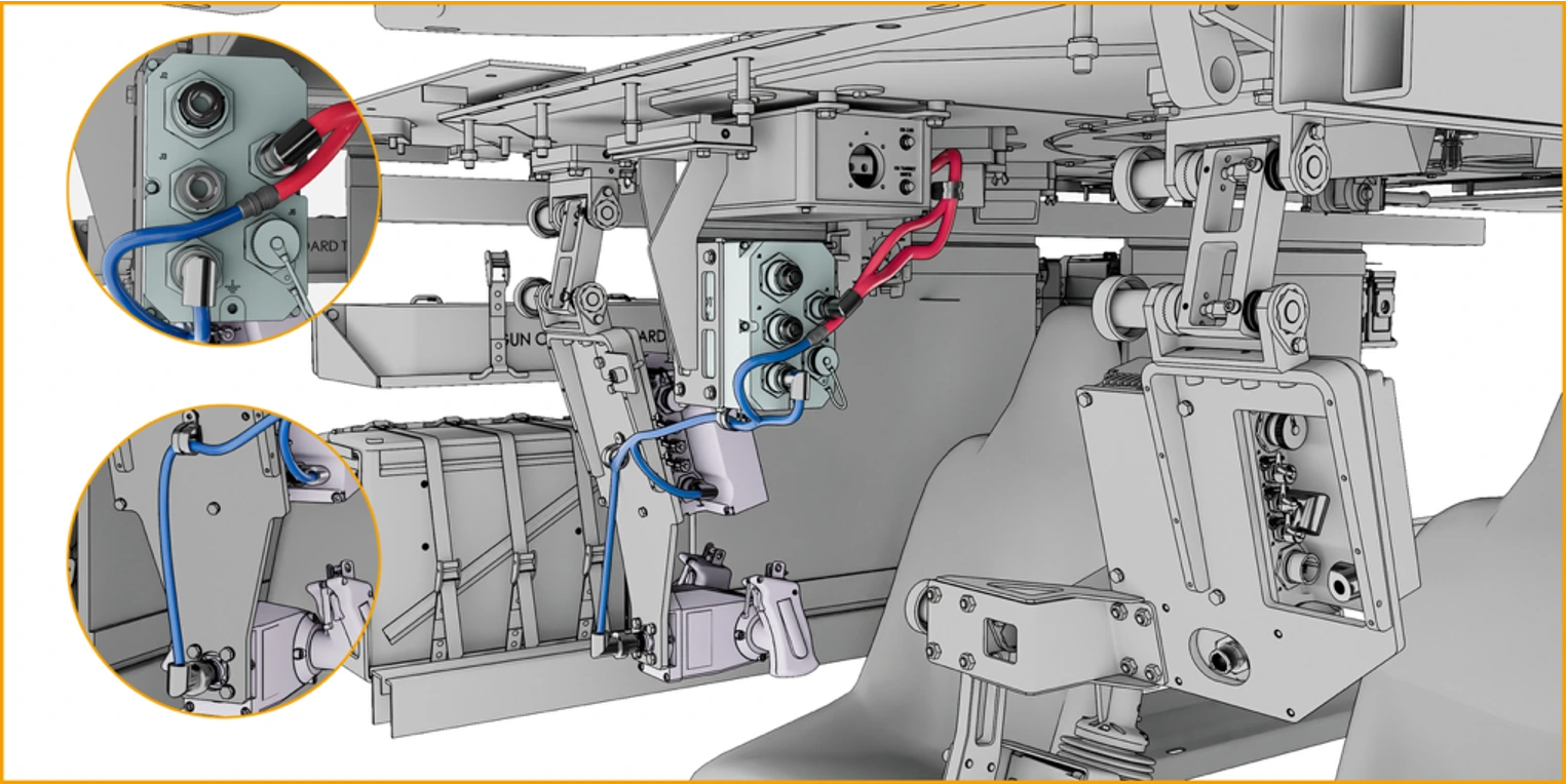 Cable-routing illustration with enlarged connection details
